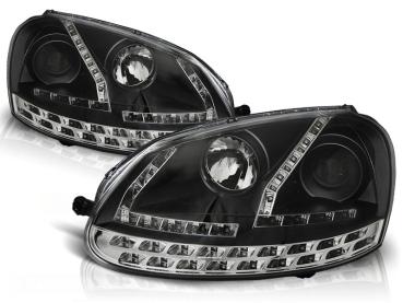LED Tagfahrlicht Design Scheinwerfer für VW Golf 5 schwarz mit LED Blinker